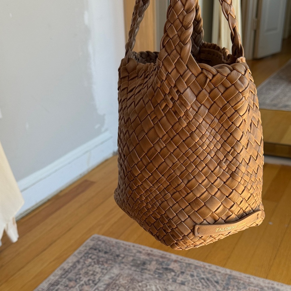 Falorini Woven Leather Tote Bucket Bag in Tan - Picture 13 of 13